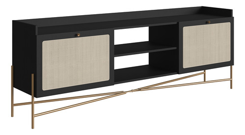 Rack Sala Estar Tv 65 Pol 183cm Industrial Indy Nero Dourado