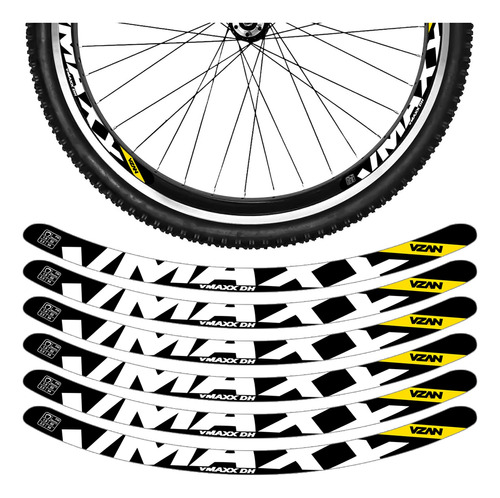 Kit 12 Adesivos Bike Roda Aro 24 26 29 Vbrake Vmaxx Preto Jg