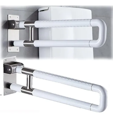 Barra Agarradera Rebatible De Apoyo Doble Articulada De Baño Color Blanco