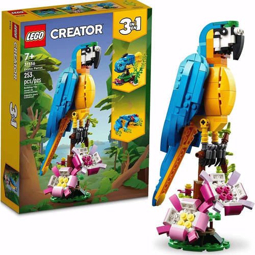 Kit 3 Em 1 Creator 31136 Papagaio Exótico 253 Peças Lego