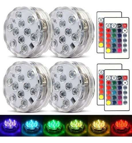 4 unidades de luces LED sumergibles a prueba de agua para piscina, color multicolor