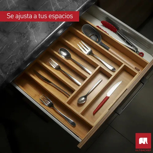 Organizador de Cubiertos Expandible Bambú 8 Divisiones Ultrachef