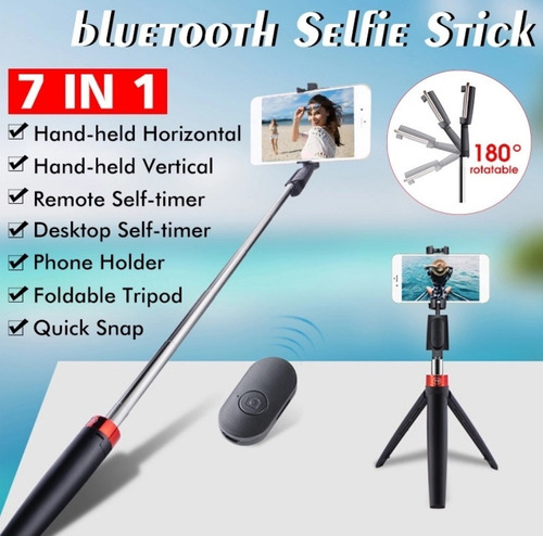 Imagem 2 de 8 de Tripé Bastão De Selfie Celular 3 Em 1 + Controle Bluetooth