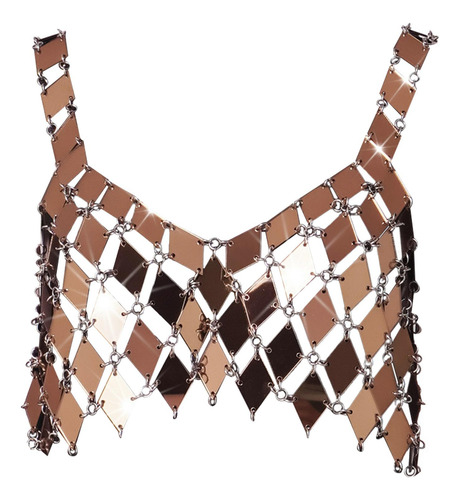 Chaleco De Lentejuelas, Top Corto Con Cuello De, Camiseta