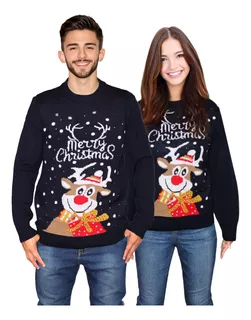 Duo 2 Sueters Navideños De Reno Merry Christmas Ugly Sweater