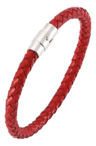 Pulsera Roja Trenzada De Cuero Protección Broche Magnético 