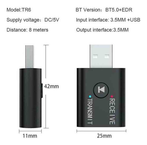Adaptador Inalámbrico Transmisor Y Receptor Usb 2 En 1