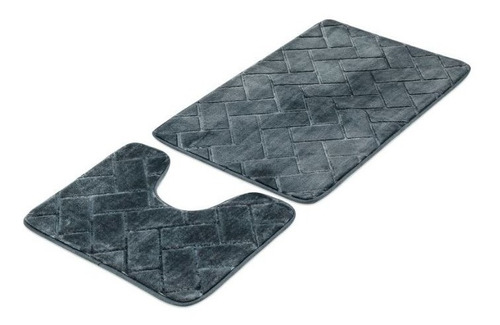 Kit Tapetes Soft Para Banheiro Xadrez Design 02 Peças Cor Cinza