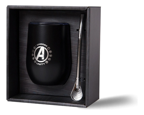 Recipiente Acero Life Cup Mate Vaso Taza 3 En 1 Avengers Color Negro