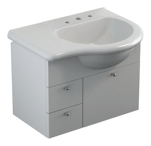 Mueble para baño Ferrum Y6I3E de 650mm de ancho, 480mm de alto y 505mm de profundidad con bacha y mueble color blanco con tres agujeros para grifería