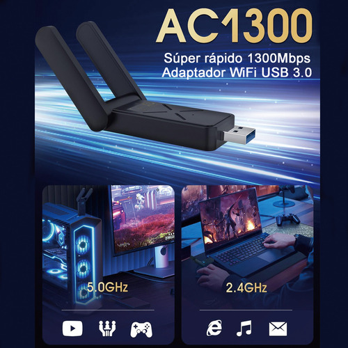 Antena Adaptador Wifi Usb3.0 Dual Band 2.4G 1300mbps