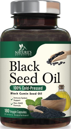 Black Seed Oil 1000mg  Prensado En Frío 180 Cáps. Hecho Usa