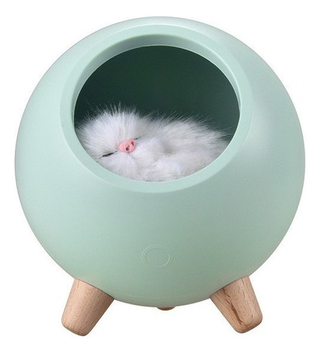 Lindo Gato Casa Luz Nocturna Carga Usb Táctil Verde