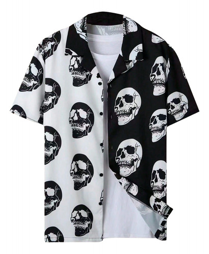 Camisa Craneos Blanco Y Negro Esqueleto Calavera Halloween