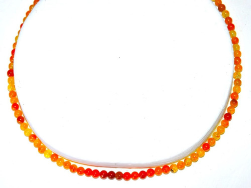 Set: Collar Pulsera Y Aretes Agata Naranja Amarillo 4 Mm