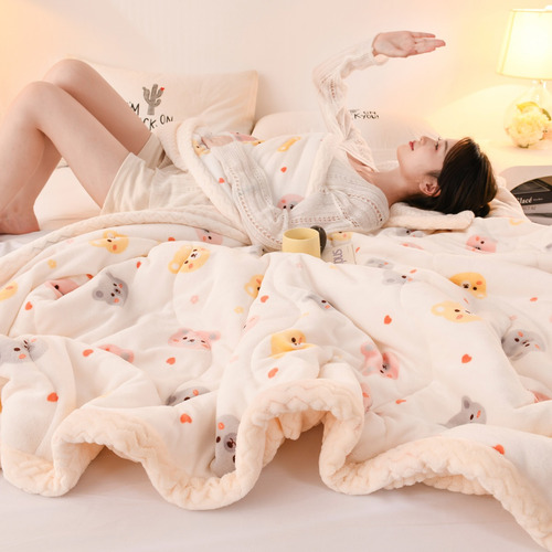Suave Manta 200x230cm Con Estampado De Osito En Felpa Leche