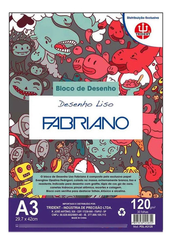 Papel Desenho Artístico Liso Fabriano Branco Trident A3 120g