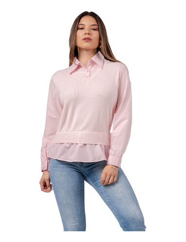 Chompa Camisero 2 En 1 Color Palo Rosa