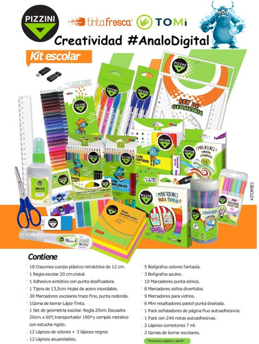 Kit De Artículos Escolares Pizzini Con Material Digital 