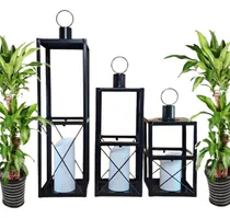 Comprar Combo  De 3 Fanales Metal - Faroles Para Vela Con Vidrio