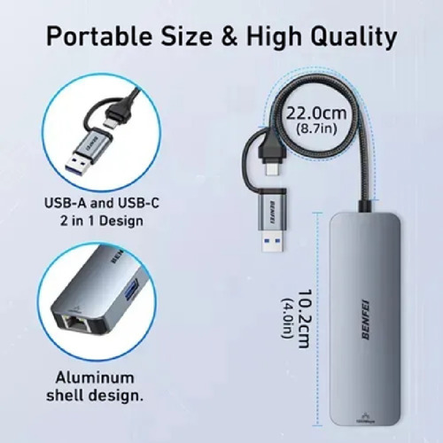 Adaptador Hub Usb 6 En 1 Usb-c Hdmi Rj45 Usb 3.0 Usb-c Pd Gris