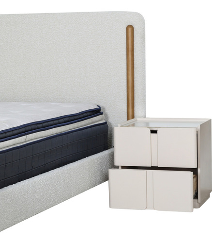 Recámara Kirei Queen Size Minimalista Tela Madera Buró Color Blanco