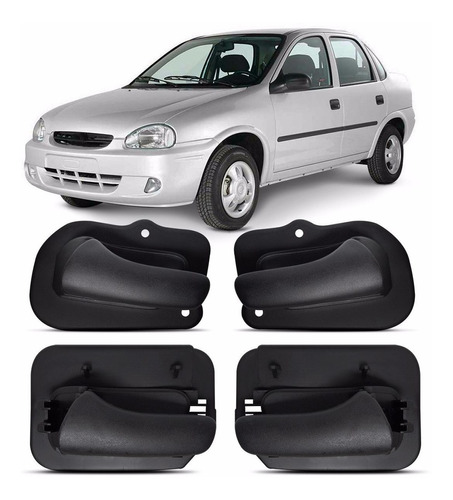 Kit 4 Maçaneta Interna Porta Corsa Hatch 97 98 99 00 Preta