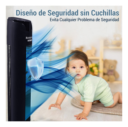 Ventilador Torre 3 Velocidades Con Control Remoto Elegante 1.168 M 127v 60hz 50w Negro