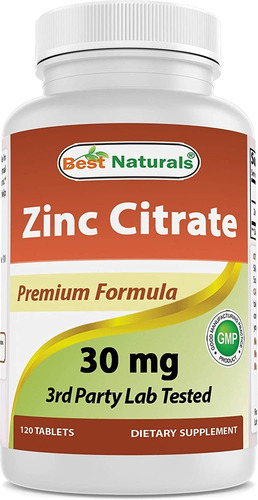 Best Naturals Citrato De Zinc 30 Mg - Soporte Inmune - 120 T