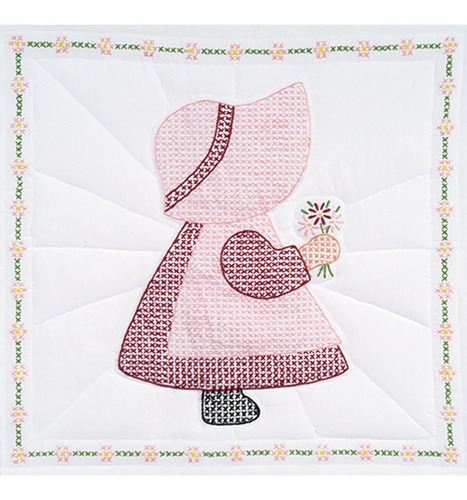 Bloque Edredon Blanco Estampado 18 X 18  6 S -sunbonnet Girl