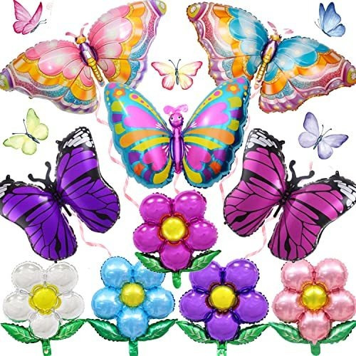 Globos Con Forma De Mariposa, Diseño De Flores Coloridas, 10