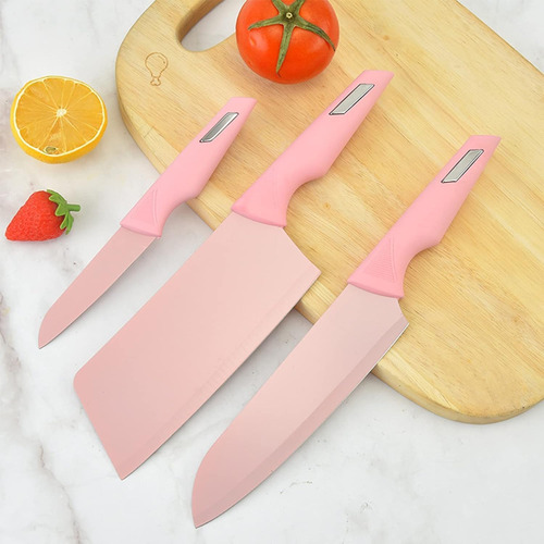 Juego De Cuchillos De Cocina, 8 Piezas, Color Rosa, Ultra Af
