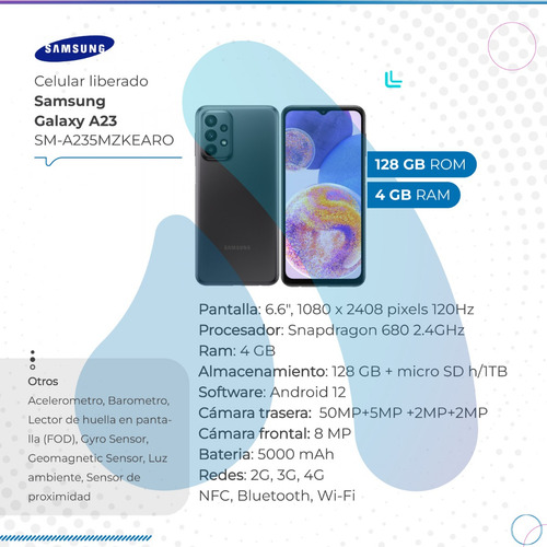 Imagen 2 de 10 de Samsung Galaxy A23 128gb + 4gb Ram Black Sm-a235mzkearo