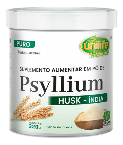 Psyllium Pó Puro Original Unilife 220g Plantago Ovatae Husk