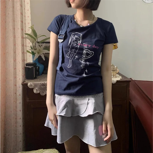 Camiseta De Algodón De Manga Corta Con Estampado Ajustado Y