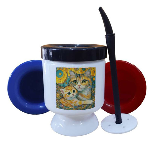 Mate Plastico Gatos Klimt Arte Mother Baby Mama Bebe