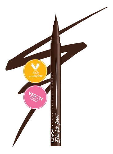 Nyx Professional Makeup, Epic Ink Liner, 1ml. Tono: Dark Chocolate. Delineador líquido de ojos a prueba de agua y ultra pigmentado, fórmula vegana