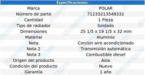 Radiador Soldado E320 V6 3.0l Diesel Aut 99-01 Polar