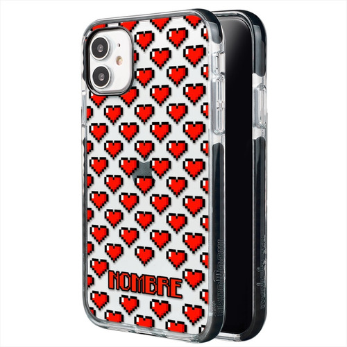 Funda Para iPhone Corazones Pixeles Personalizada Con Nombre