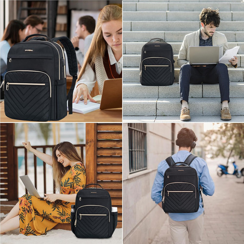 Mochila Para Portátil Mujer Usb Acolchada Negra
