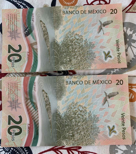 2 Billetes De 20 Pesos, Serie Ab Consecutivos