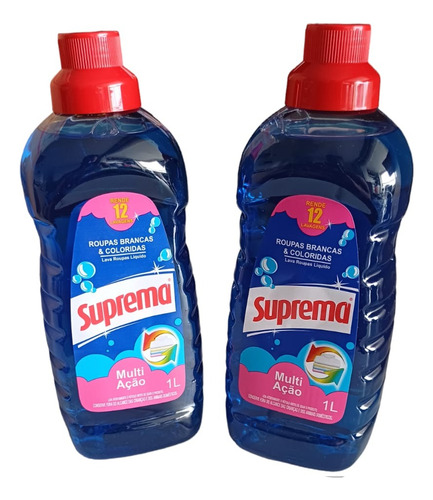 Kit 2 Lava Roupas Líquido Branca Colorida Suprema Azul 1 L