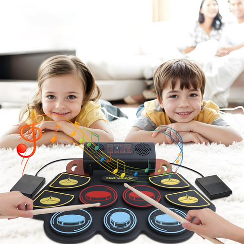 Juego De Batería Electrónica Enrollable 9 Tambores Con Baque Color
