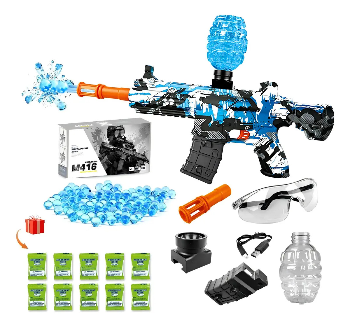 Pistolas De Hidrogel M416 Electrica De Juguete Para Niños Color Azul