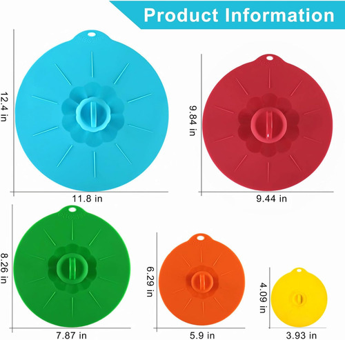 Tapas Reutilizables Herméticas De Silicona Flexible 5 Pzas