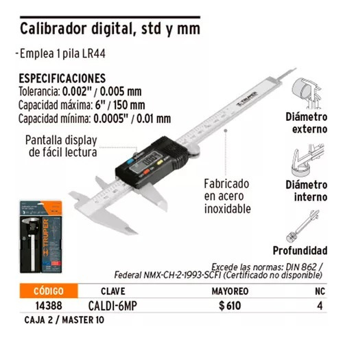 Calibre Digital 150mm + Estuche Pila + Pulgadas Milimetrica