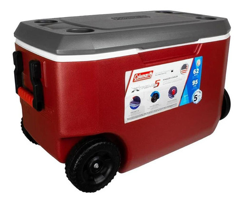 Caixa Térmica Xtreme 5 62qt 58l C/ Rodas Vermelho E Cinza