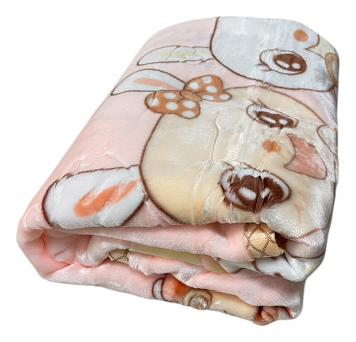 Cobertor Cunero Para Bebe 100x120cm Extra Suave Calientito Melón Conejitos Lisa