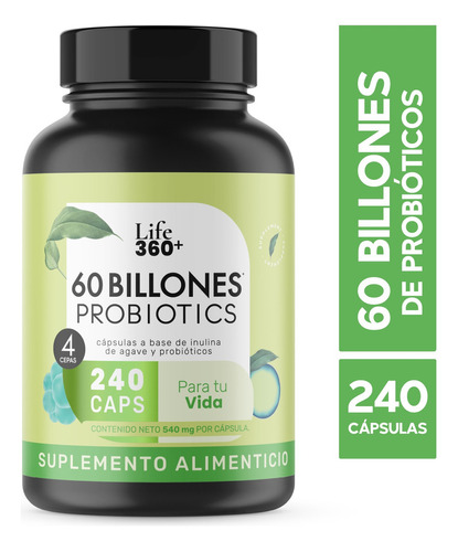 Probioticos 60 Billones Con 4 Cepas Y 240 Capsulas Life360+ Sabor Sin Sabor