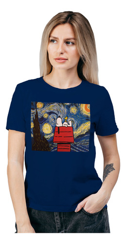 Polera Mujer Snoopy Van Gogh Noche Algodon Organico Wiwi